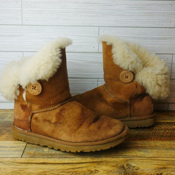 UGG Australia Boots Women's 5 Bailey Mid Calf 5803 Brown Leather Shearli… - Picture 1 of 12